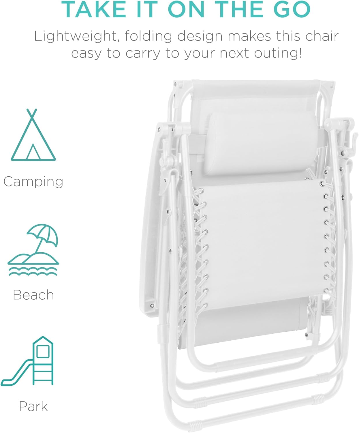 Best Choice Products Folding Zero Gravity Outdoor Recliner Patio Lounge Chair w/Adjustable Canopy Shade, Headrest, Side Accessory Tray, Textilene Mesh - Peacock Blue wourant