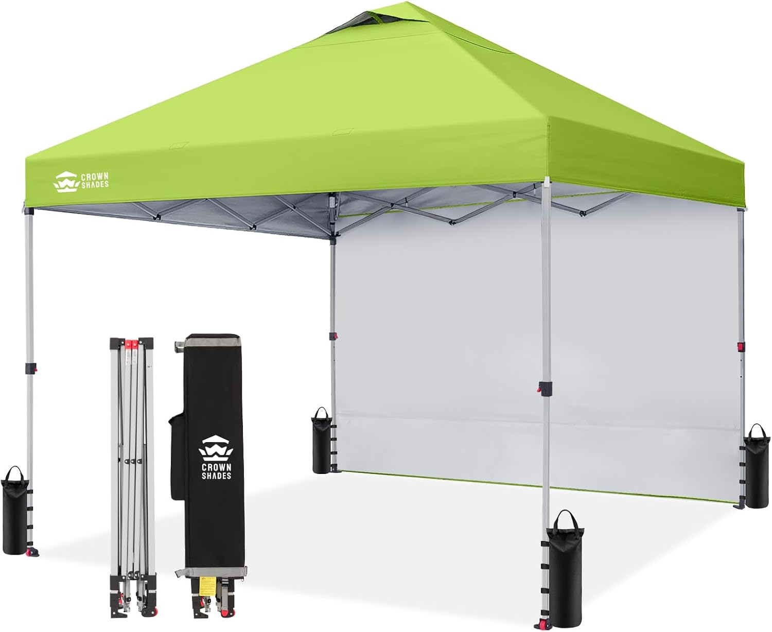 CROWN SHADES 10x10 Pop Up Canopy with 1 Side Wall - Beach Tent with One Push Setup - Outdoor Sun Shade for Events, Parties, Camping - Gazebo with STO-N-Go Cover Bag (White) woonhhop