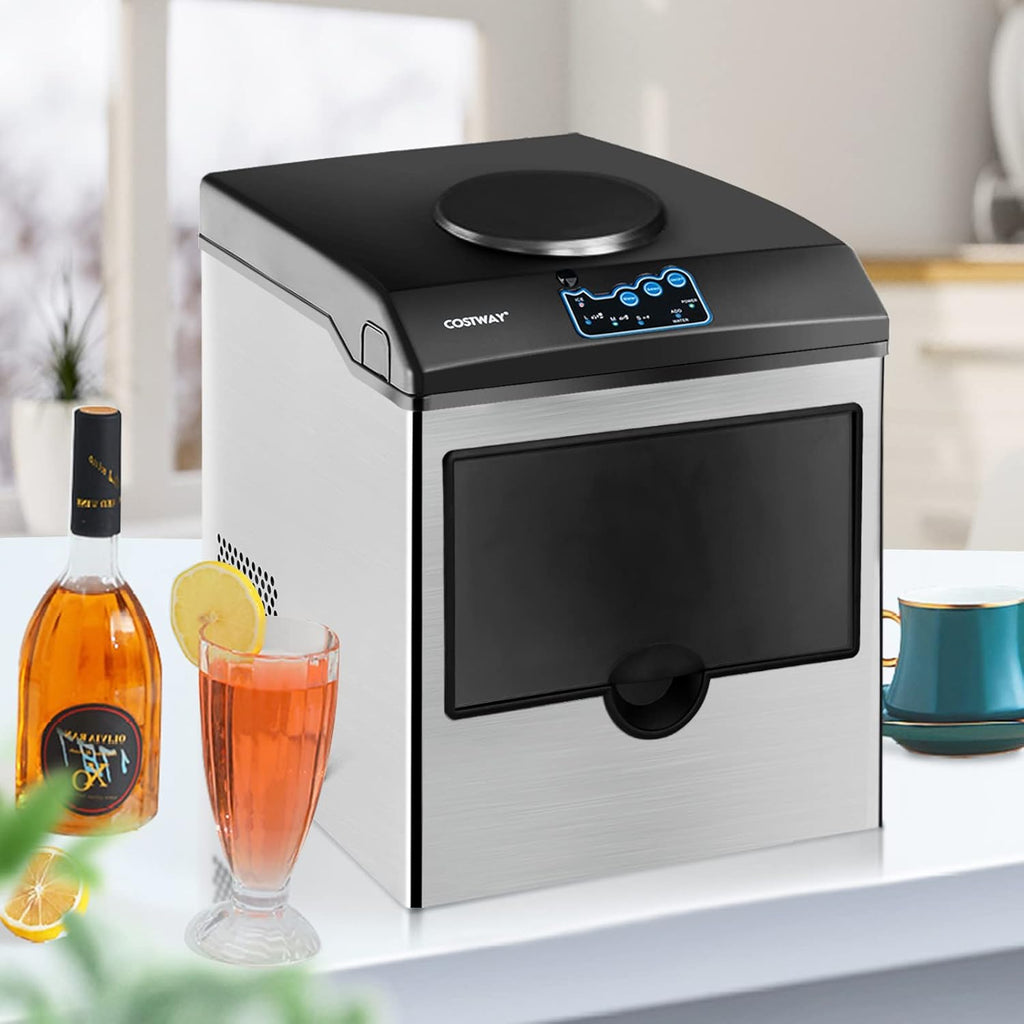 COSTWAY Countertop Ice Maker with Water Dispenser, 3 Sizes Bullet Shaped Ice, 48lbs/Day, Fast Ready in 6 Minutes, Ice Machine with Cold Water for Home Bar Kitchen Office wourant