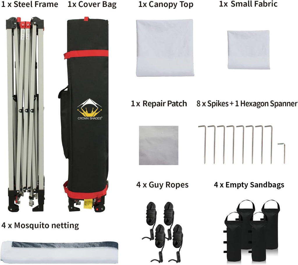 CROWN SHADES 13x13 Pop Up Gazebo, Canopy Tent, Gazebos on Clearance - Outdoor Gazebo for Backyard & Patio Furniture - Carpa Pop Up Tent with Wheeled STO-N-Go Cover Bag (White) wourant