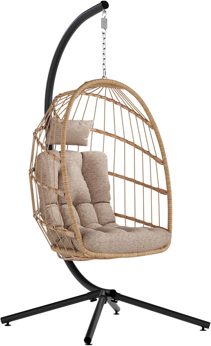 SWITTE Egg Chair Outdoor Indoor Wicker Hanging Egg Swing Chair 350lbs Capacity for Patio wourant