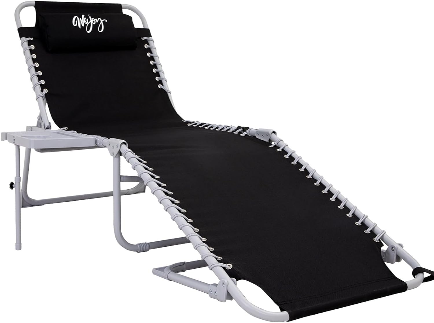 2 Pack Outdoor Chaise Lounge Chair - Portable Folding Patio Pool Lounge Chair, 5 Positions Adjustable Reclining Camping Chair with Side Table,Shoulder Strap, Pillow for Beach Sunbathing Lawn wourant