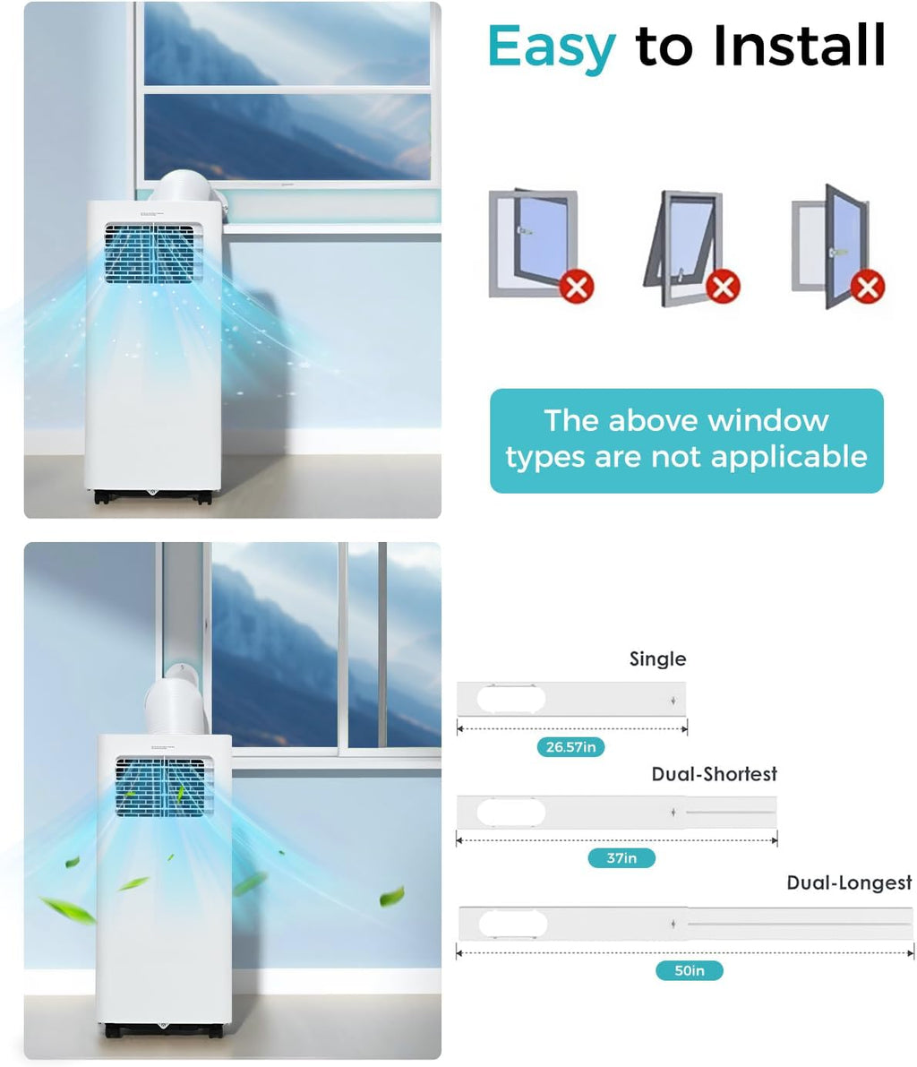 8,000 BTU Portable Air Conditioner - 3-in-1 AC Unit with Remote Control, Ultra-Quiet Cooling for Rooms up to 350 sq. ft., 24H Timer, Sleep Mode wourant