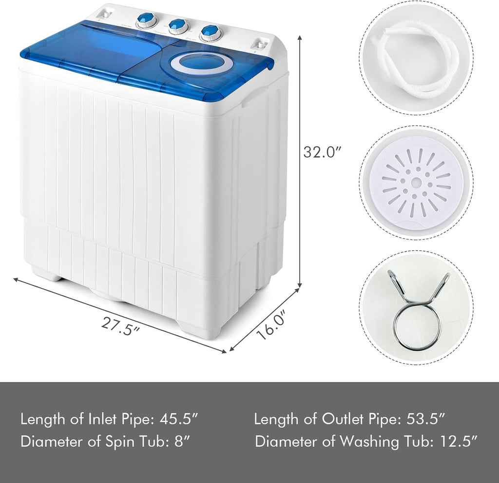 COSTWAY Double Tub 26 lb Capacity Laundry 18 lb 8 lb Spin Combo with Timer Knob Built-in Drain Pump Small Portable Washing Machine wourant