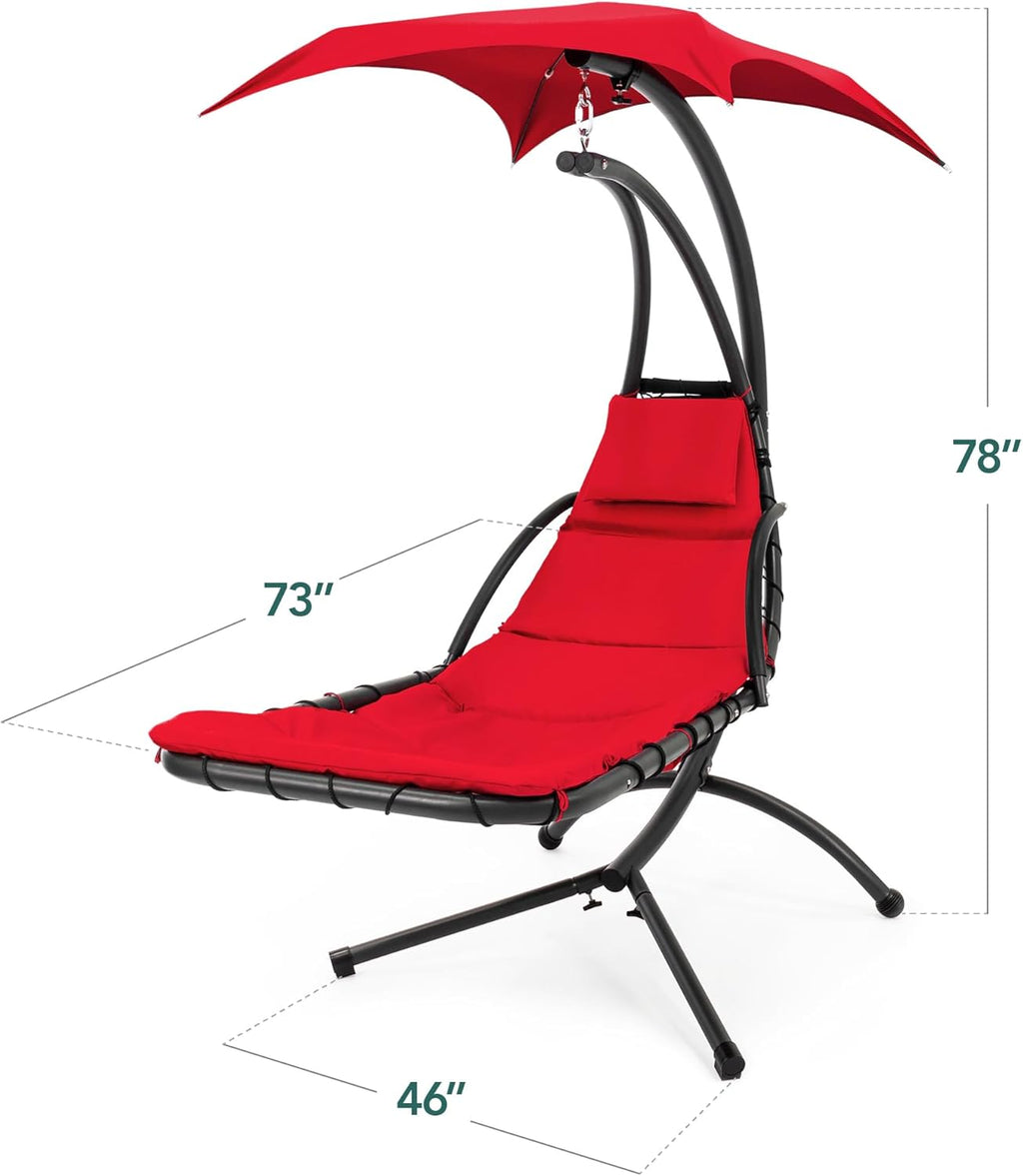 Best Choice Products Outdoor Hanging Curved Steel Chaise Lounge Chair Swing w/Built-in Pillow and Removable Canopy - Teal wourant