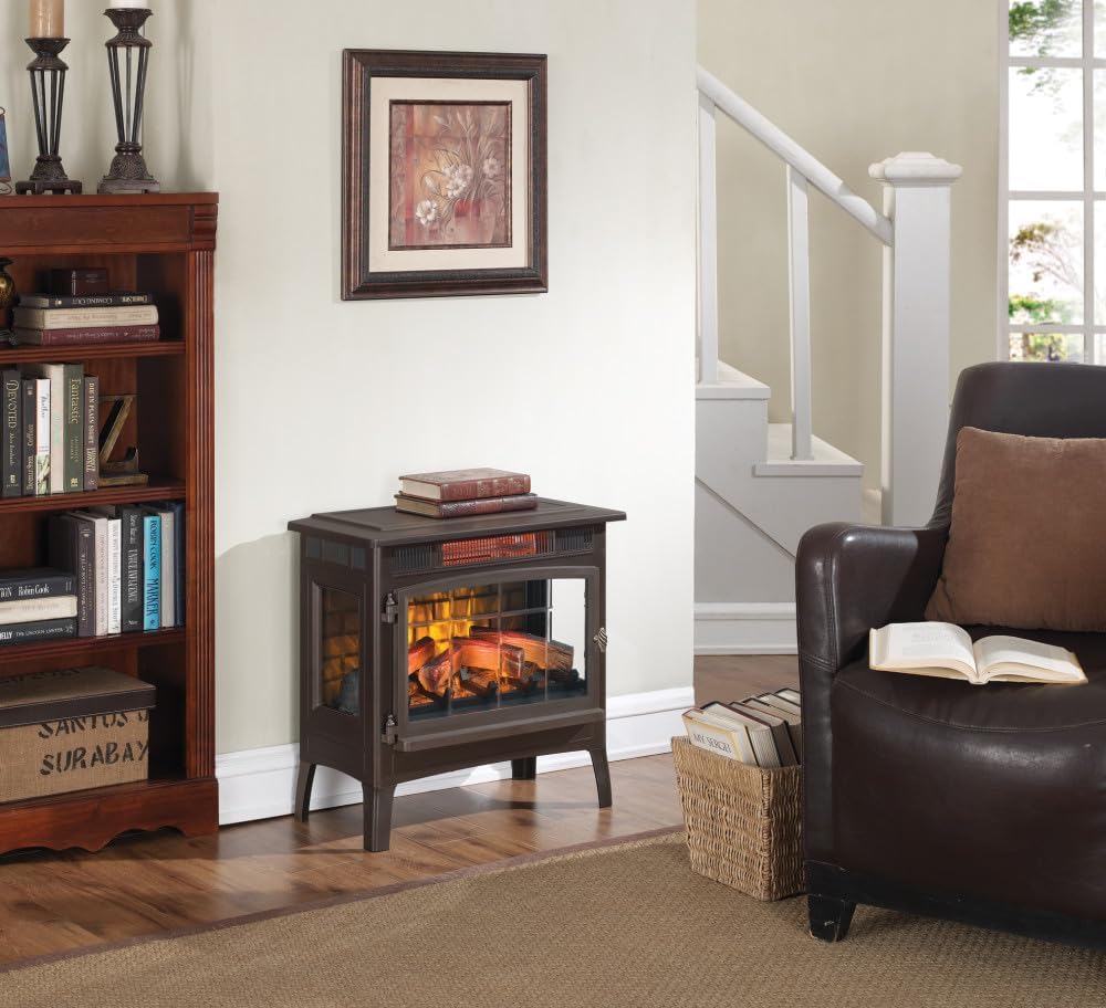 Freestanding Electric Fireplace Stove Heater with 3D Flame Effect for 1,000 Sq. Ft wourant