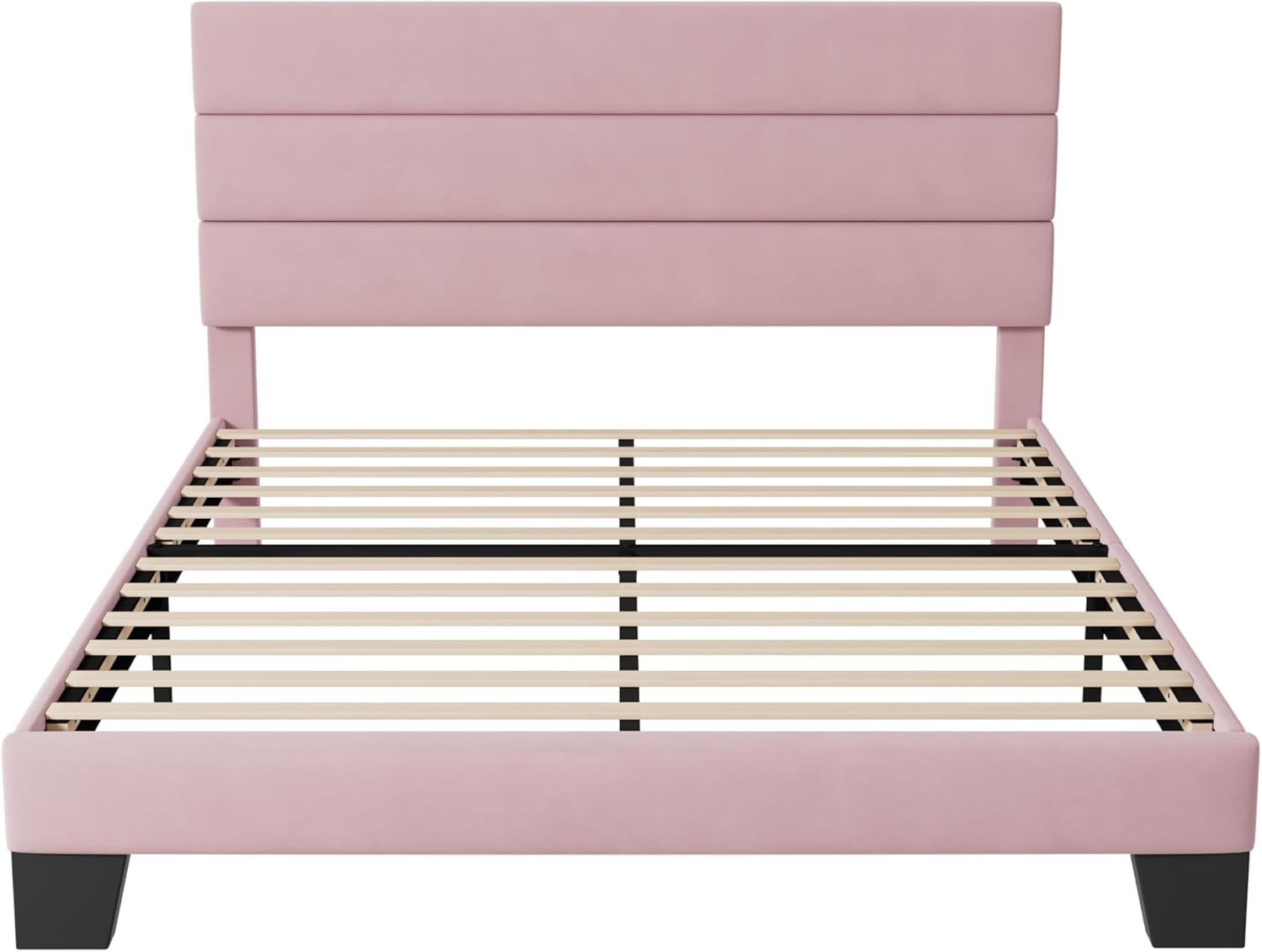 Allewie Queen Size Platform Bed Frame Fabric Upholstered Headboard Wooden Slats Support wourant