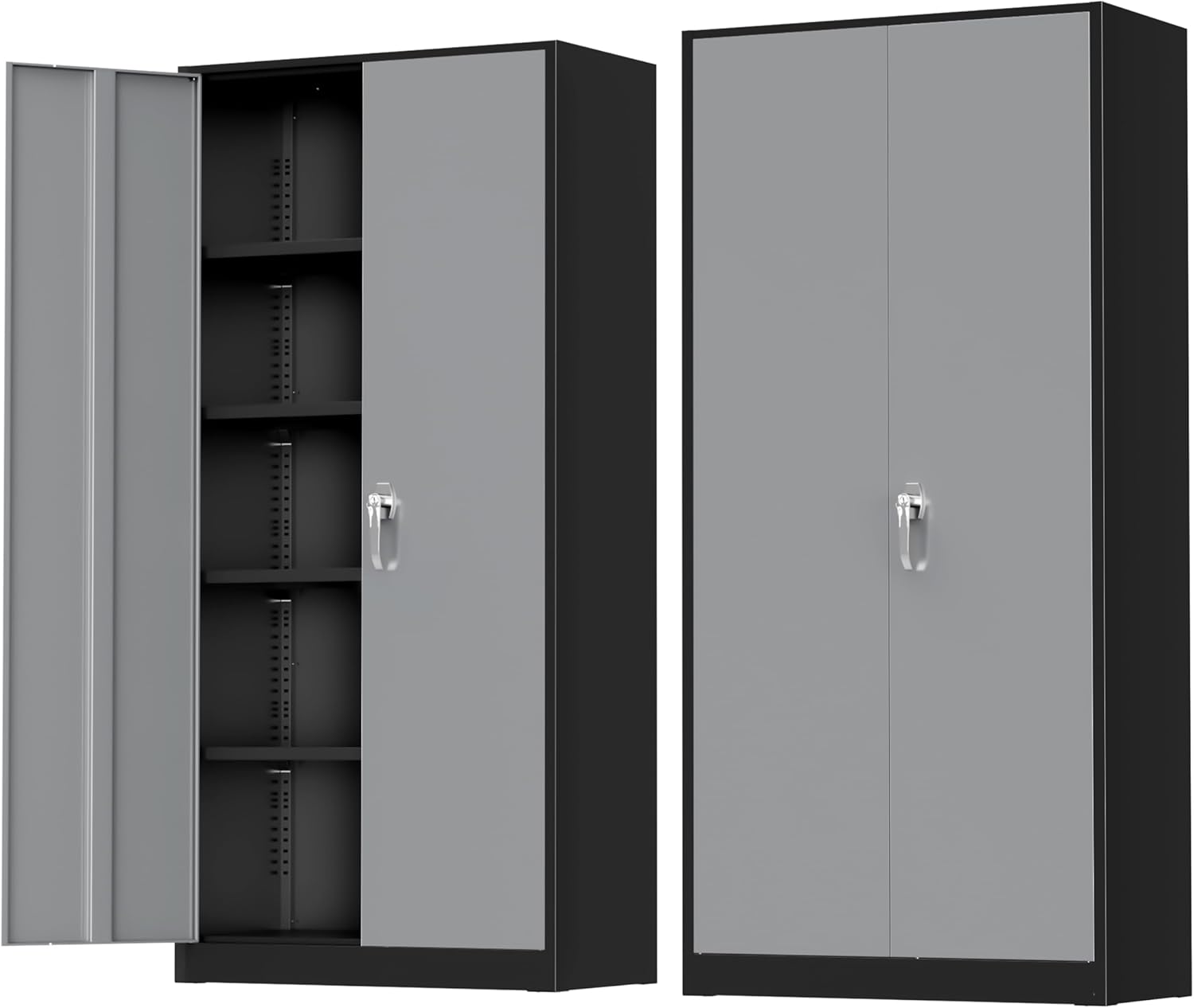 Greenvelly Metal Storage Cabinet, 72" Black Locking Metal Cabinet with 2 Doors and 4 Adjustable Shelves, Lockable Garage Storage Cabinets for Home Office, Garage, Kitchen, Living Room wourant