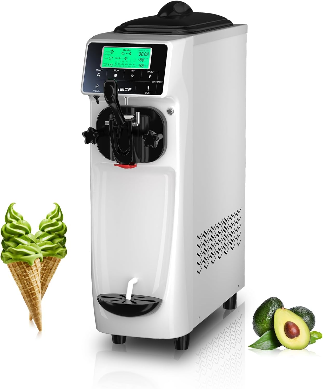 Soft Serve Ice Cream Machine 3.2 Gals Ice Cream Maker Machine Single Flavor Commercial Ice Cream Machine Countertop Soft Serve Ice Cream Maker with Pre-Cooling for Home Store School wourant