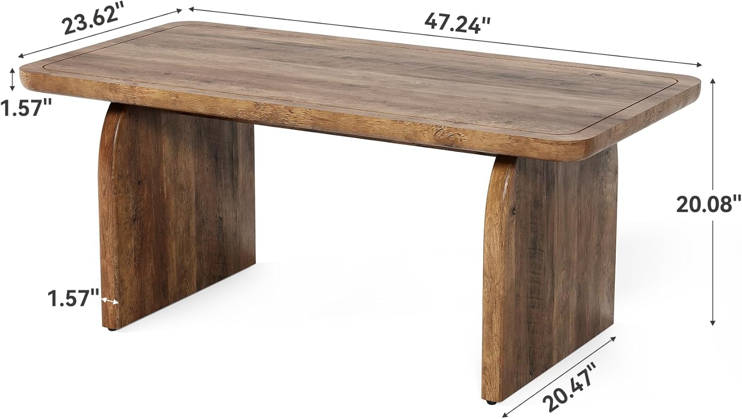 LITTLE TREE Farmhouse Coffee Table, 47 Inch Round Corner Wood Center Table, Rectangular Living Room Table, Modern Low Cocktail Tea Set wourant