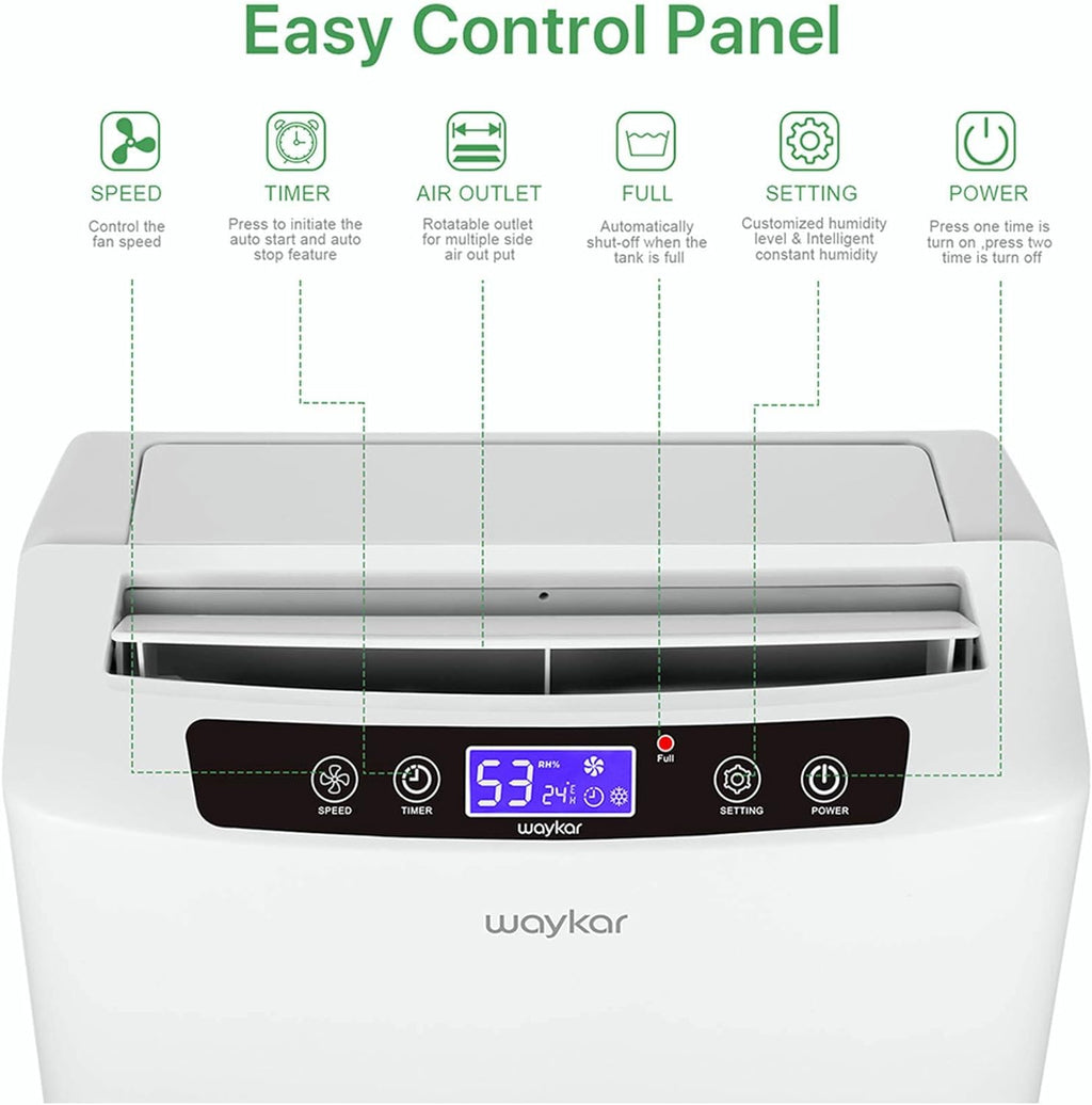 Waykar 2000 Sq. Ft Dehumidifier for Home and Basements, with Auto or Manual Drainage, 0.66 Gallon Water Tank Capacity wourant