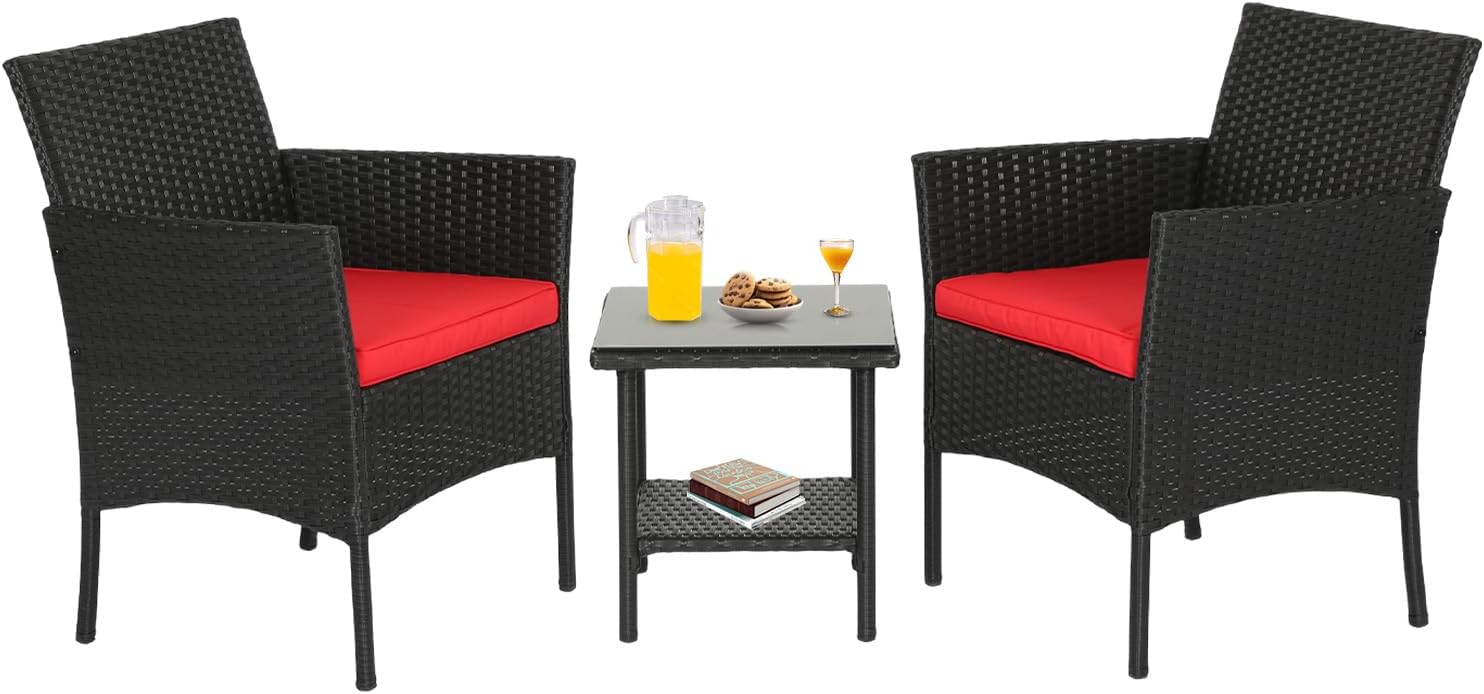 FDW | 4-Piece Patio Furniture Set | Black | Outdoor Wicker Furniture with Coffee Table | Modern Rattan Chairs Conversation Set | Outdoor Seating | Weather-Resistant | for Porch, Garden, Lawn woonhhop