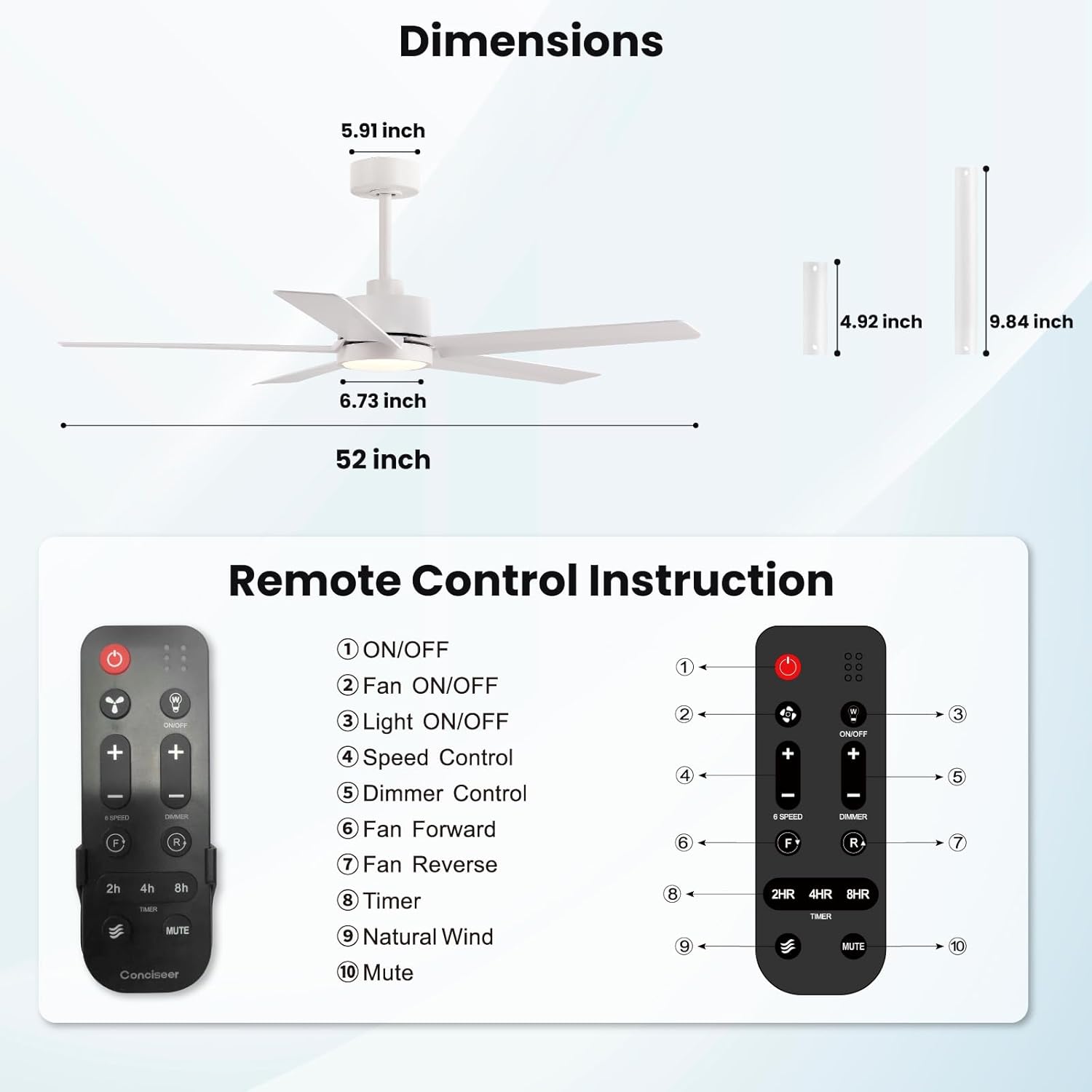 Modern Ceiling Fans with Lights, 72 Inch Ceiling Fan with Light and Remote, Bedroom Living Room Library Cafe Outdoor/Industrial,24W 3CCT Dimmable, 8 Blades 6 Speed Reversible Quiet DC Motor, Black wourant