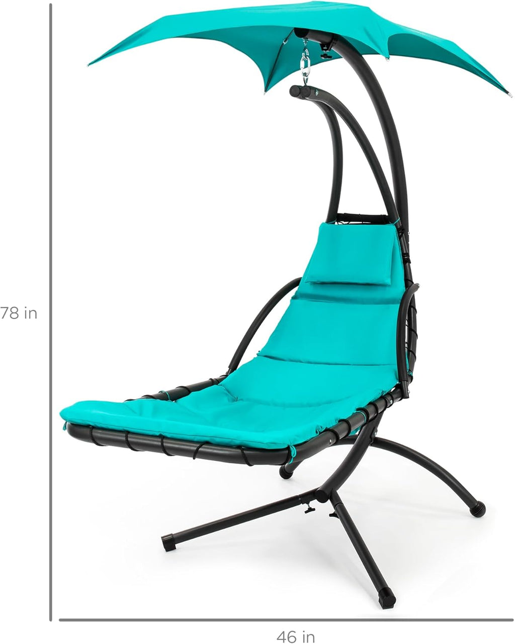 Best Choice Products Outdoor Hanging Curved Steel Chaise Lounge Chair Swing w/Built-in Pillow and Removable Canopy - Teal wourant