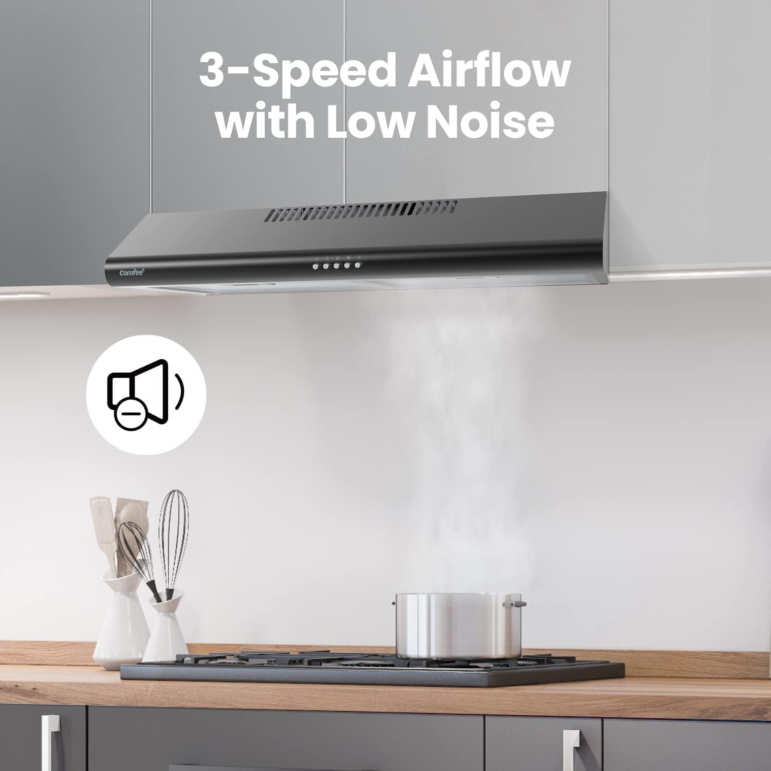 Comfee 30" Under Cabinet Ducted/Ductless Convertible Slim Vent Durable Stainless Steel Kitchen Reusable Filter wourant