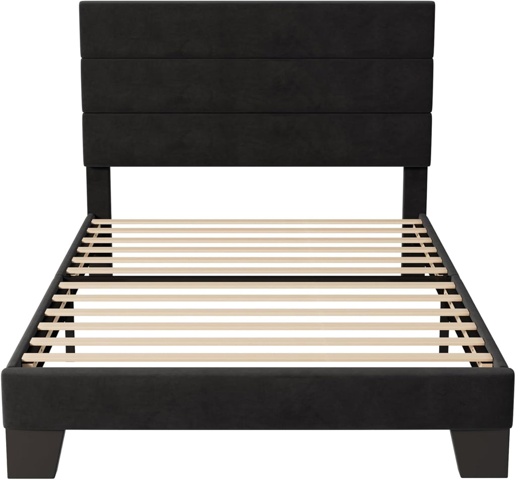 Allewie Queen Size Platform Bed Frame Fabric Upholstered Headboard Wooden Slats Support wourant