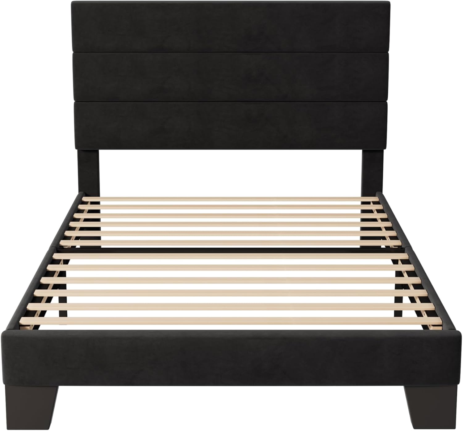 Allewie Queen Size Platform Bed Frame Fabric Upholstered Headboard Wooden Slats Support wourant