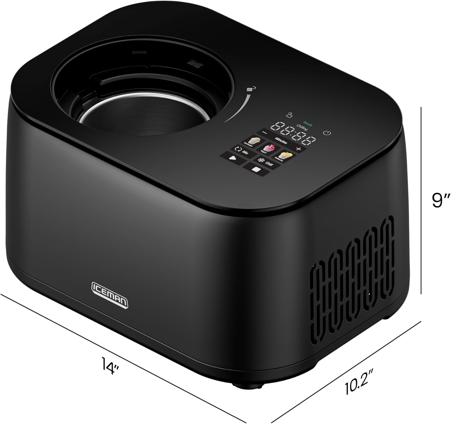 Iceman by Chefman Ice Cream Maker, No Pre-Freezing with Built-In Compressor, Makes Ice Cream, Froyo, Sorbet, Sherbet, Italian Ice, Frozen Yogurt, Digital Display w/ 3 Presets, 2 Pint Inserts Included woonhhop