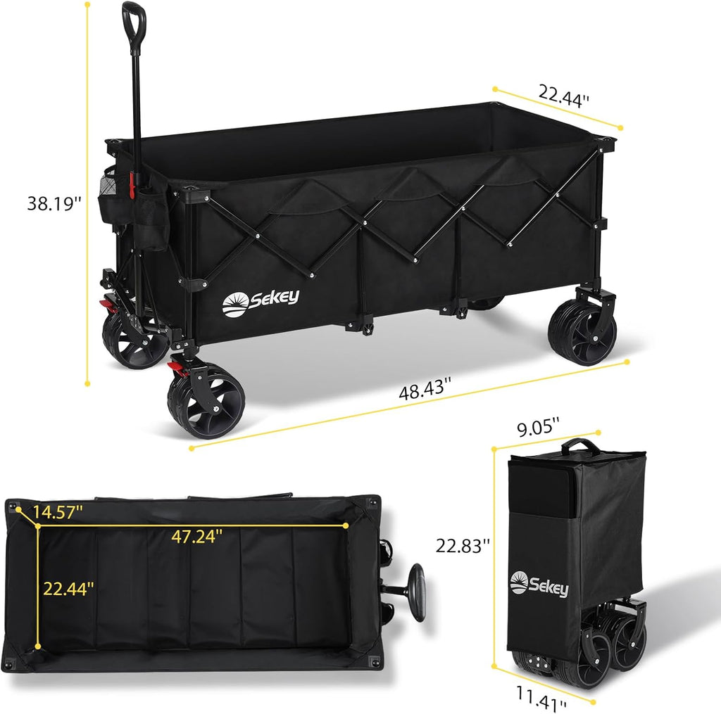 Sekey 48 Inch Long Foldable Extended Travel Cart, 440 Lbs Load Capacity, Heavy Duty 300 Liter Folding Multi-Purpose Garden Cart wourant