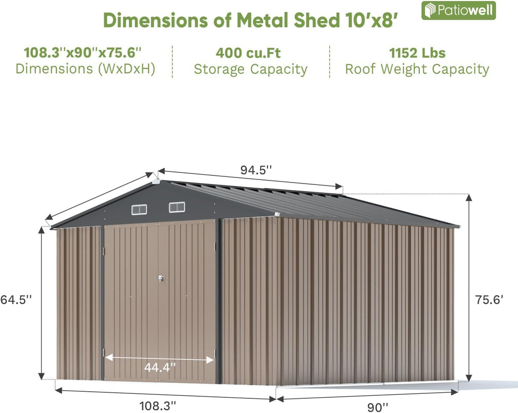 Patiowell 5x3 FT Outdoor Storage Shed Tool Shed with Sloping Roof and Lockable Door Metal Shed wourant