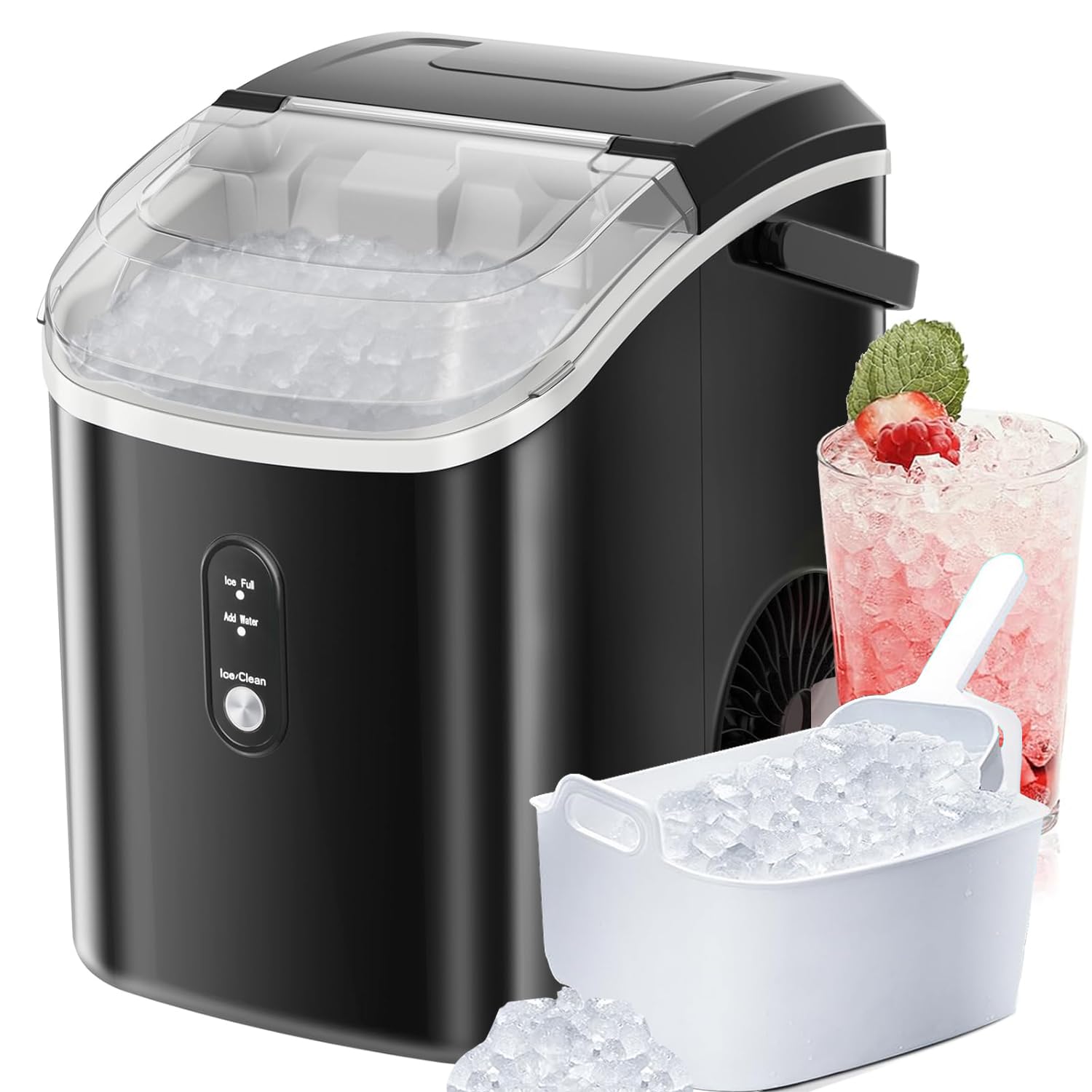 Antarctic Star Countertop Ice Maker with Soft Chewable Pellet Ice, 34lbs/24Hrs, One-Click Operation, Self-Cleaning Portable Peddle Ice Machine with Ice Scoop for Kitchen,Office,Bar,RV (Grey) woonhhop