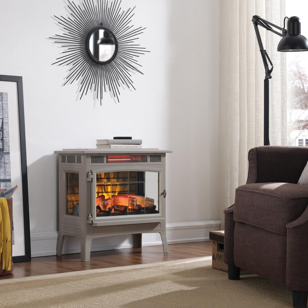 Freestanding Electric Fireplace Stove Heater with 3D Flame Effect for 1,000 Sq. Ft wourant