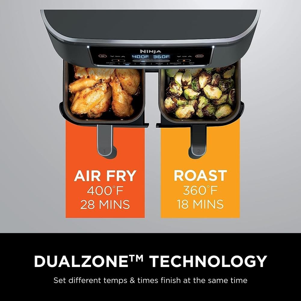Ninja Foodi 10QT 6-in-1 DualZone Smart XL Air Fryer, 2 Independent 5QT Baskets, Smart Cook Thermometer, Match Cook, Smart Finish, Air Fry, Roast, Bake, Dehydrate, Reheat, Grey, DZ550 wourant