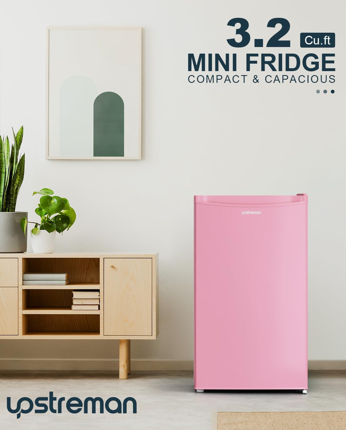 Upstreman 3.2 Cu.Ft Mini Fridge with Freezer, Single Door Mini Fridge, Dorm Fridge, Adjustable Thermostat, Mini Refrigerator for Bedroom, Office, Dorm, Black-BR321 wourant