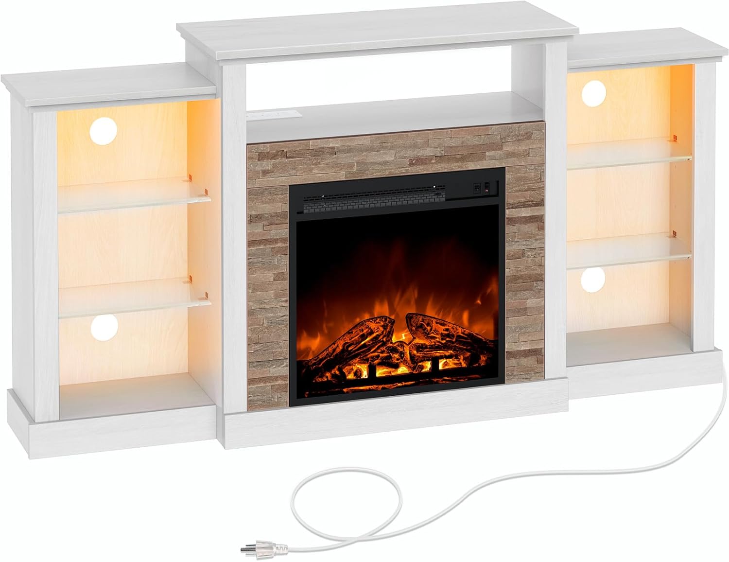 Rolanstar Fireplace TV Stand with LED Lights and Power Outlets wourant