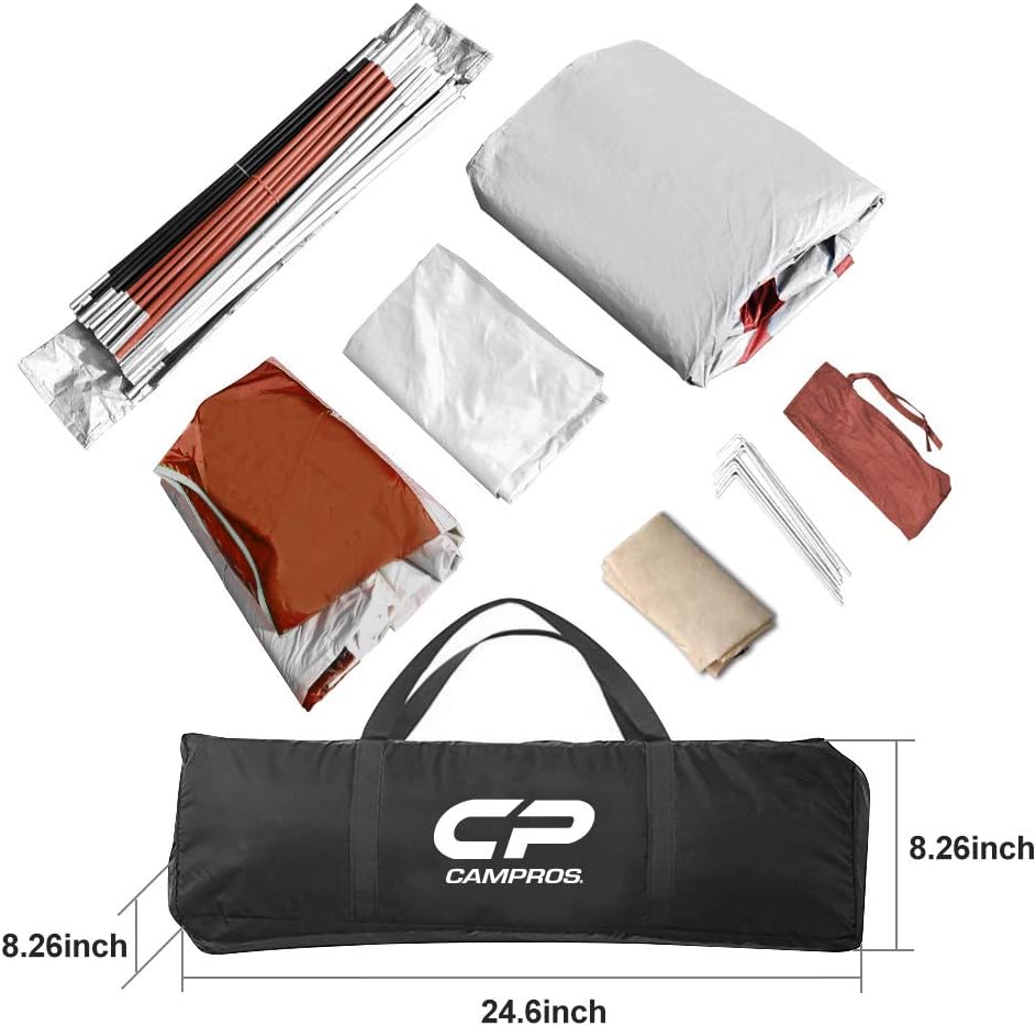 CAMPROS CP Tent 8 Person Camping Tents, Weather Resistant Family Tent, 5 Large Mesh Windows, Double Layer, Divided Curtain for Separated Room, Portable with Carry Bag wourant