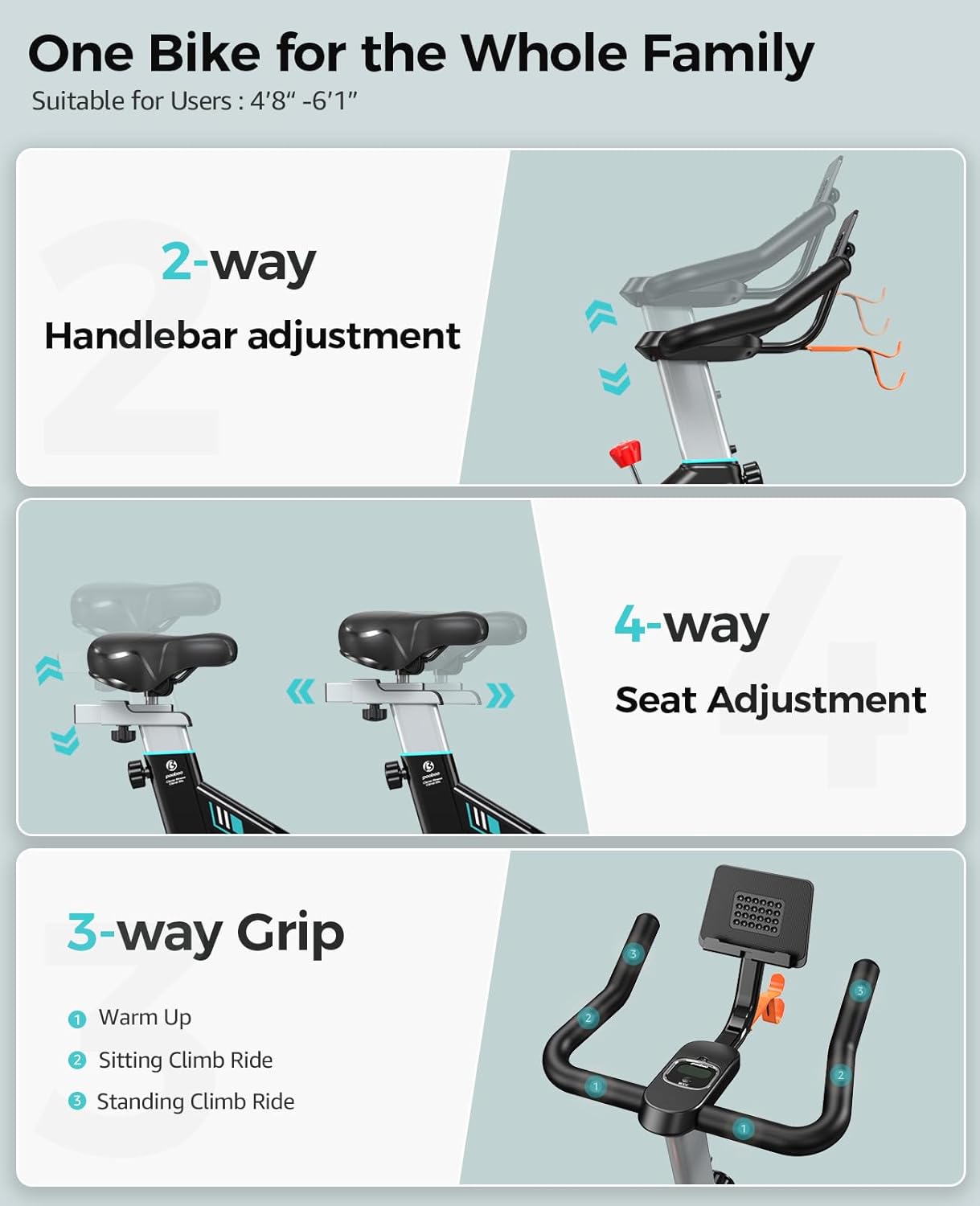 pooboo Exercise Bike, Adjustable Magnetic/Brake Pad Resistance Silent Belt Drive, Indoor Cycling Bike for Home Cardio, Fitness Stationary Bike with 350lbs/300lbs Weight Capacity &Upgraded Version Seat wourant