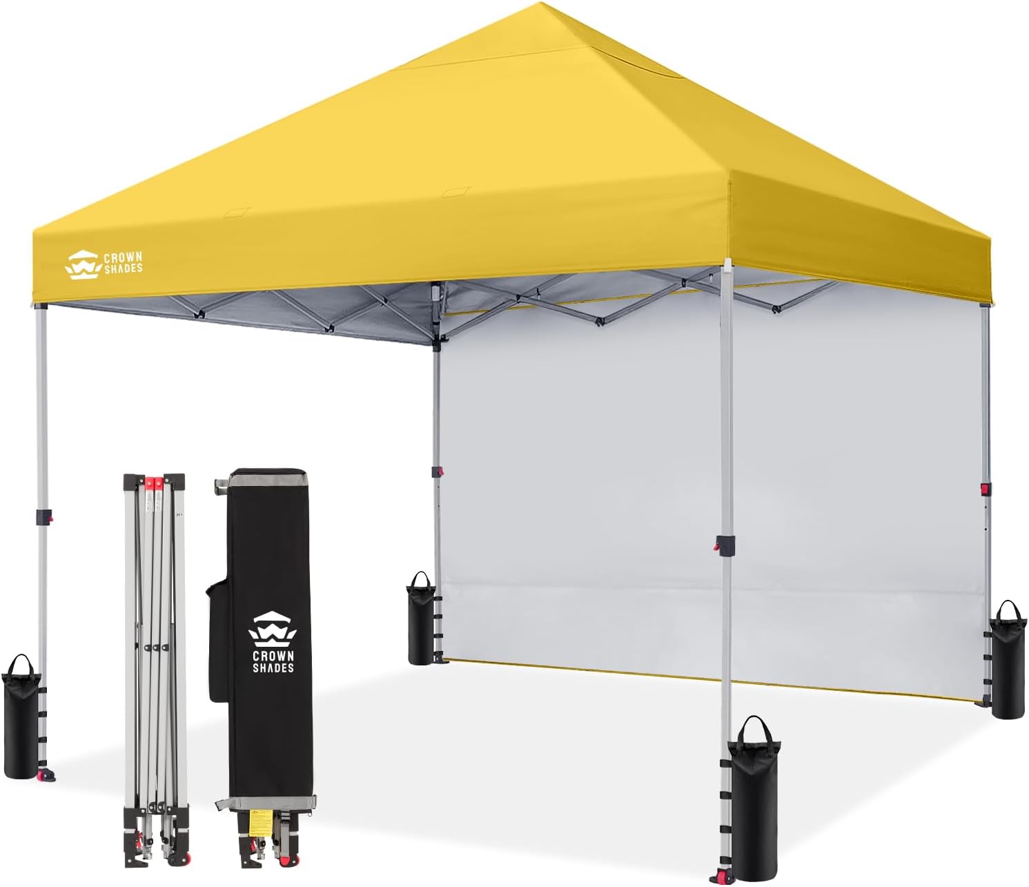 CROWN SHADES 10x10 Pop Up Canopy with 1 Side Wall - Beach Tent with One Push Setup - Outdoor Sun Shade for Events, Parties, Camping - Gazebo with STO-N-Go Cover Bag (White) woonhhop