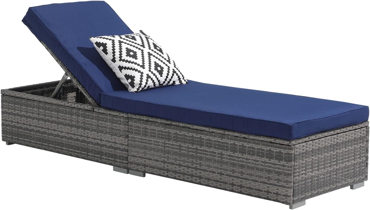 Patiorama Outdoor Patio Lounge Chair Elegant Reclining Adjustable Pool Rattan Chaise Chair wourant