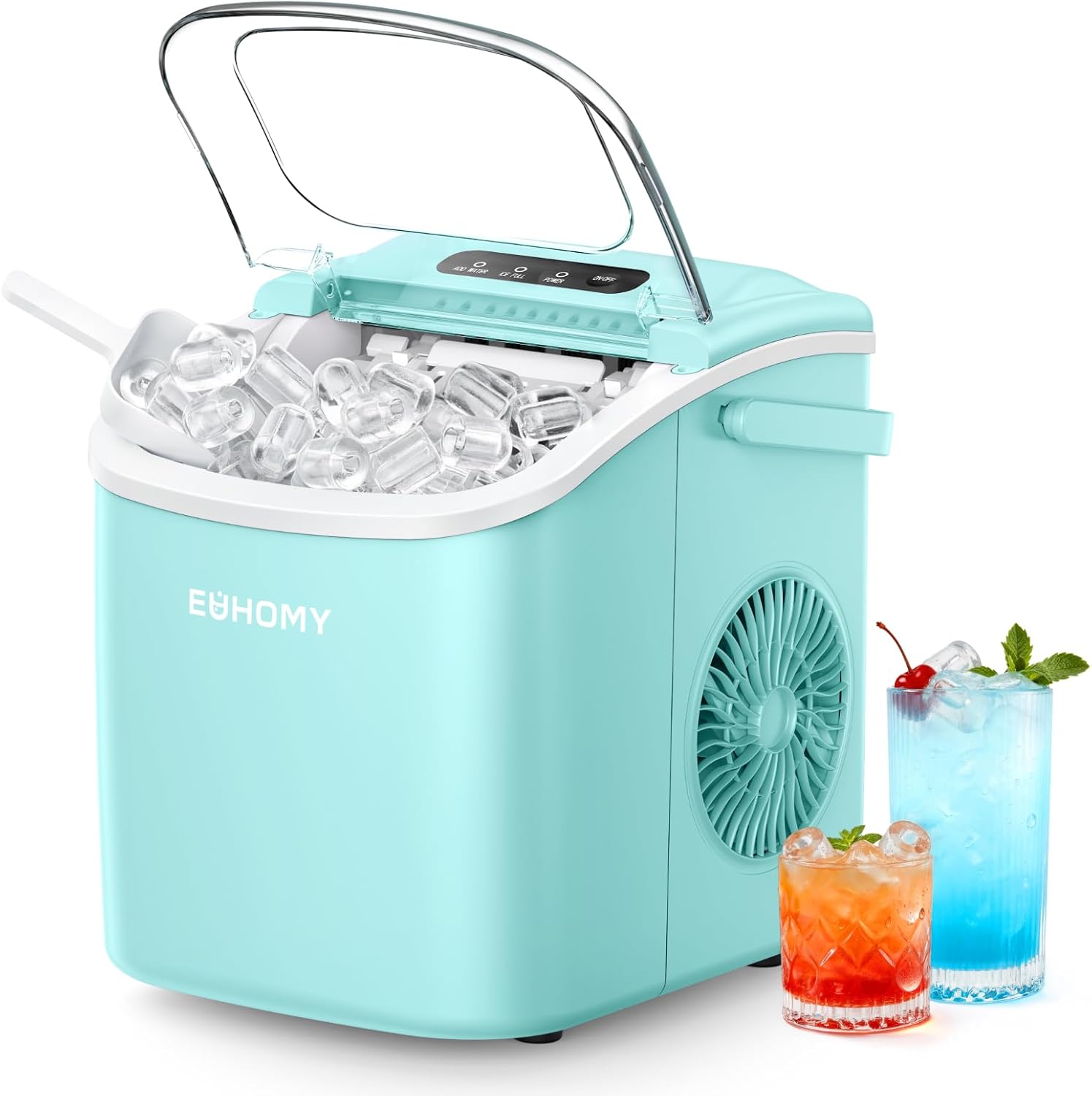 EUHOMY Countertop Ice Maker Machine with Handle, 26lbs in 24Hrs, 9 Ice Cubes Ready in 6 Mins, Auto-Cleaning Portable Ice Maker with Basket and Scoop, for Home/Kitchen/Camping/RV. (Black) woonhhop