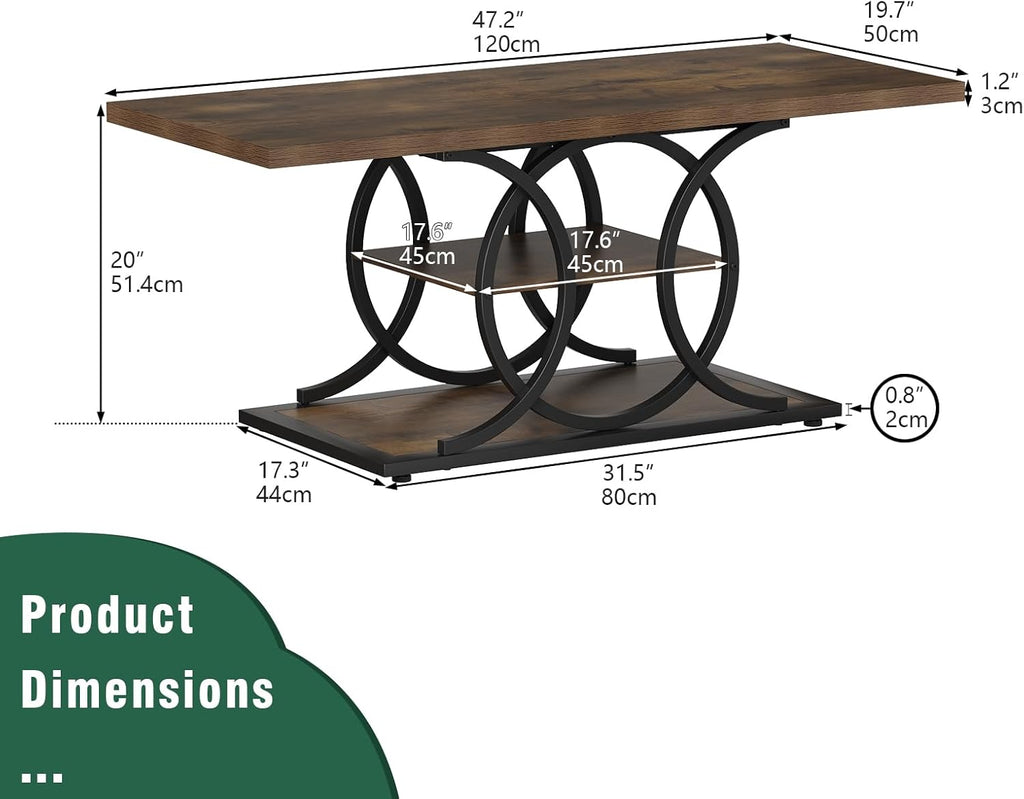 GiftGo Rustic Style Coffee Table Storage Industrial Style Three Tier Centerpiece Living Room Table wourant