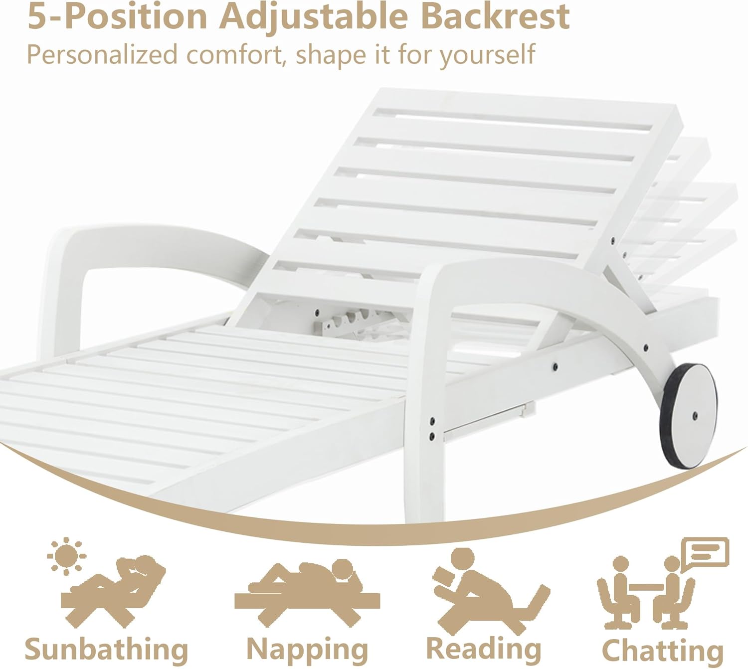 Pool Chaise Lounge Chairs Set of 4 5-Position Adjustable Outdoor Patio Lounge Chairs Wood Reclining Chaise Lounger Chair with Pullout Side Table wourant