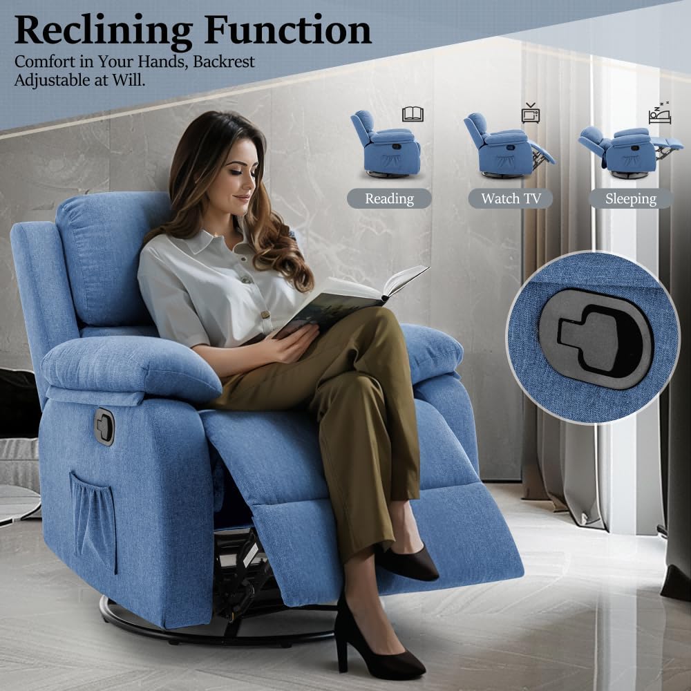 Reclining rocking chair 360 degree rotating fabric sliding reclining chair wourant