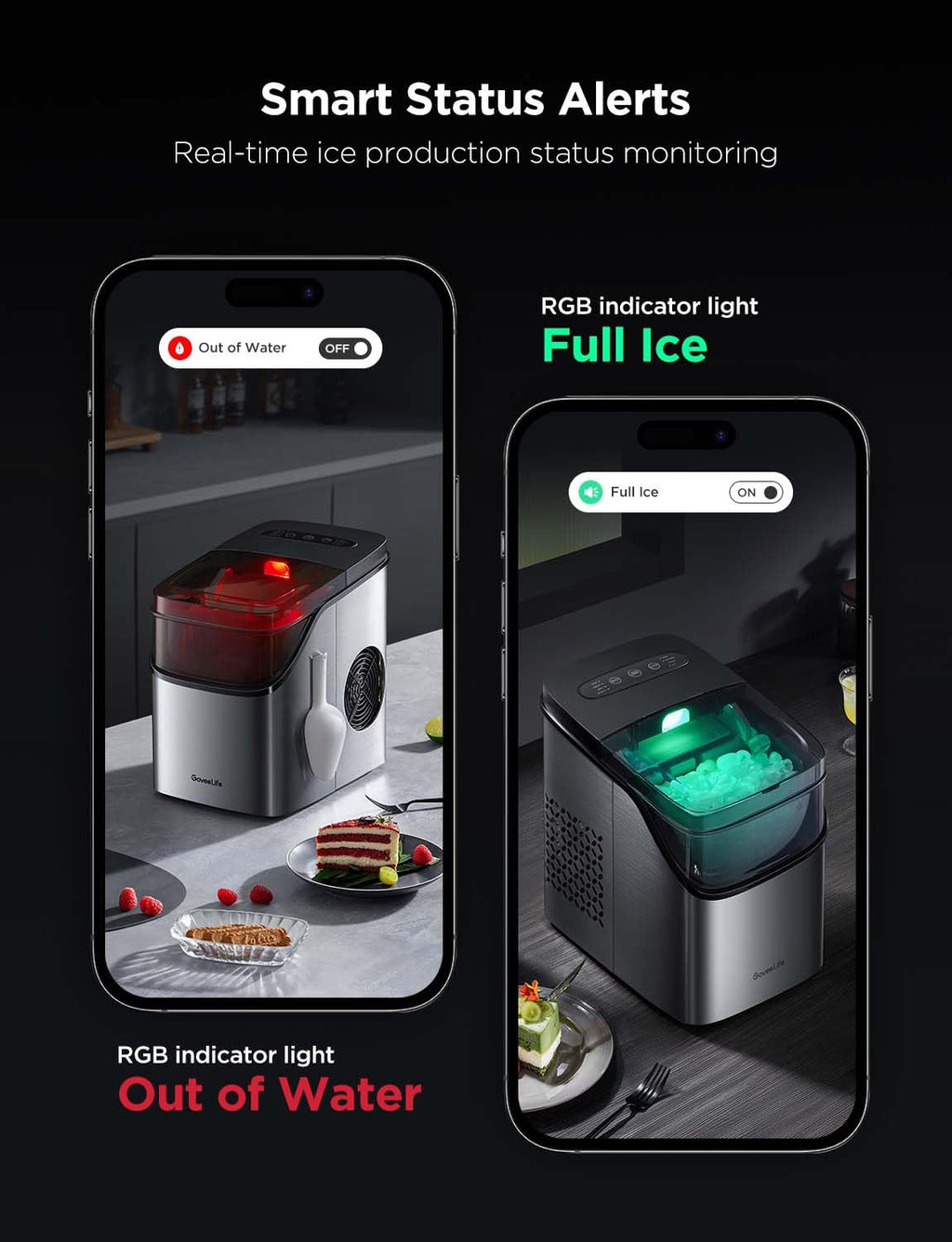 GoveeLife Smart Ice Maker Countertop, Portable Ice Machine with Voice Control, 9 Ice Cubes in 6 Minutes 3 Sizes, 26lbs/24Hrs, Self Cleaning RGB Lights, Quiet Ice Maker with Scoop for Kitchen Black wourant