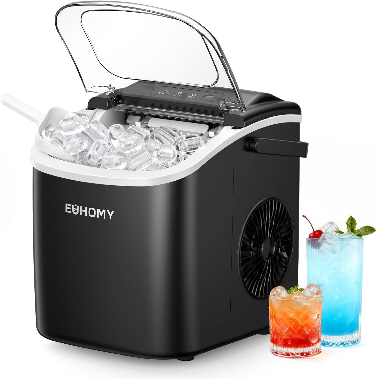 EUHOMY Countertop Ice Maker Machine with Handle, 26lbs in 24Hrs, 9 Ice Cubes Ready in 6 Mins, Auto-Cleaning Portable Ice Maker with Basket and Scoop, for Home/Kitchen/Camping/RV. (Black) woonhhop