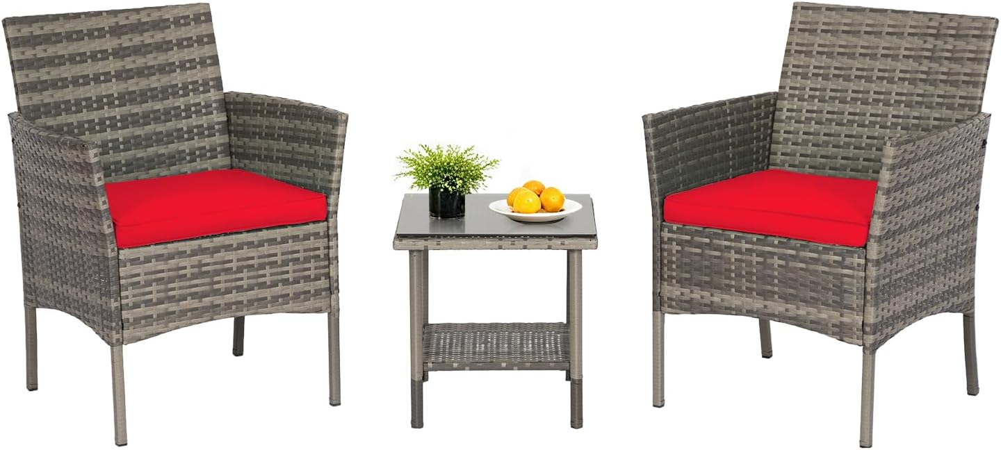 FDW | 4-Piece Patio Furniture Set | Black | Outdoor Wicker Furniture with Coffee Table | Modern Rattan Chairs Conversation Set | Outdoor Seating | Weather-Resistant | for Porch, Garden, Lawn woonhhop
