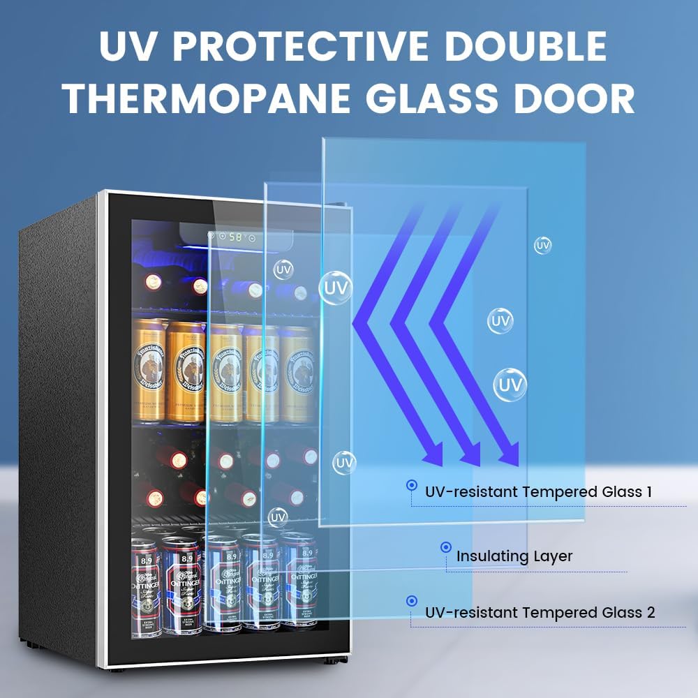 Mini Fridge 130 Can Beverage Refrigerator Cooler, 3.2 Cu.Ft Drink Fridge for Soda Wine Beer, Adjustable Temperature Control for Home Office, Black wourant
