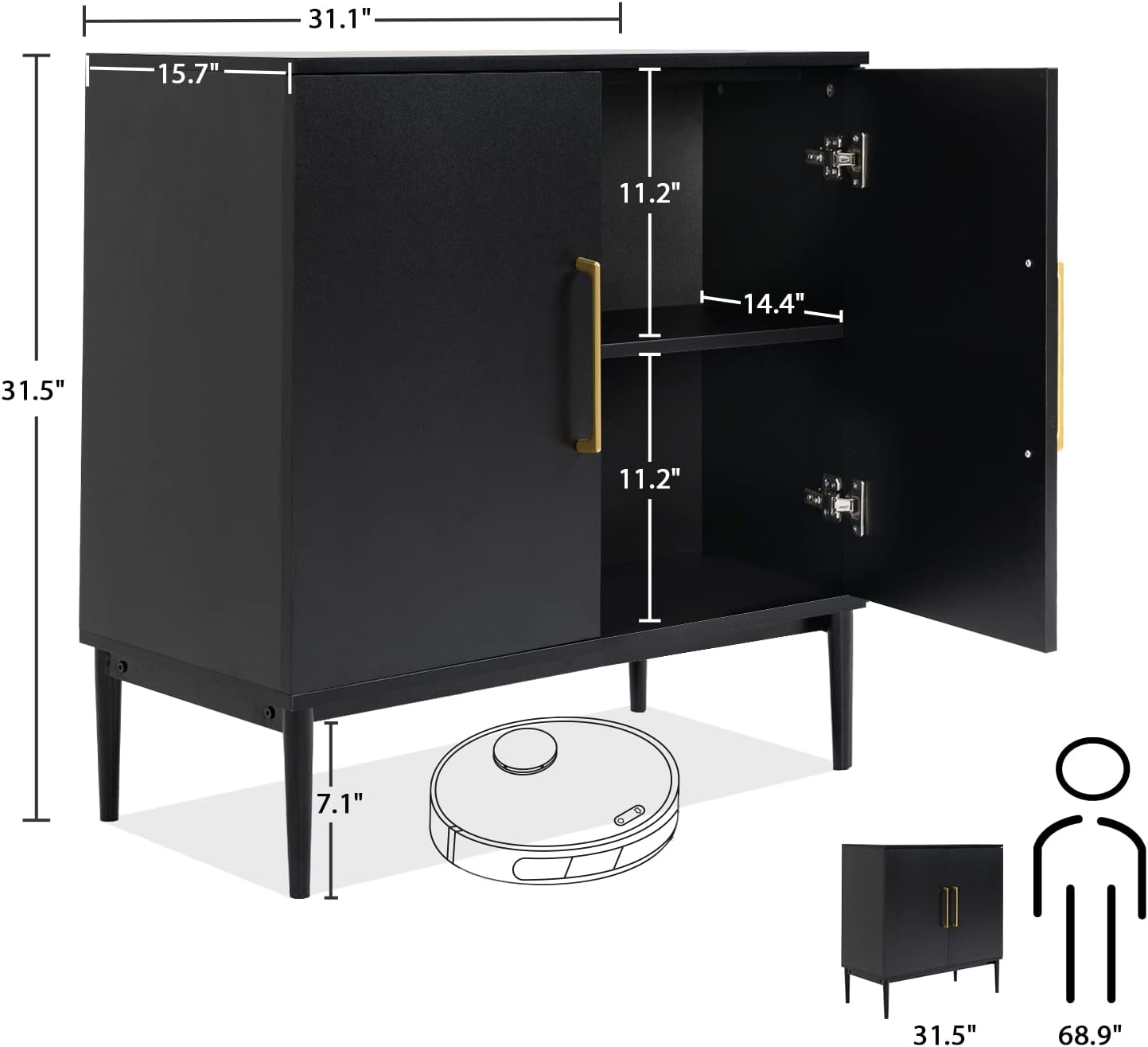 Free Standing Cabinet Black Wood for Living Room, Bedroom, Dining Room, Hallway, Entryway wourant