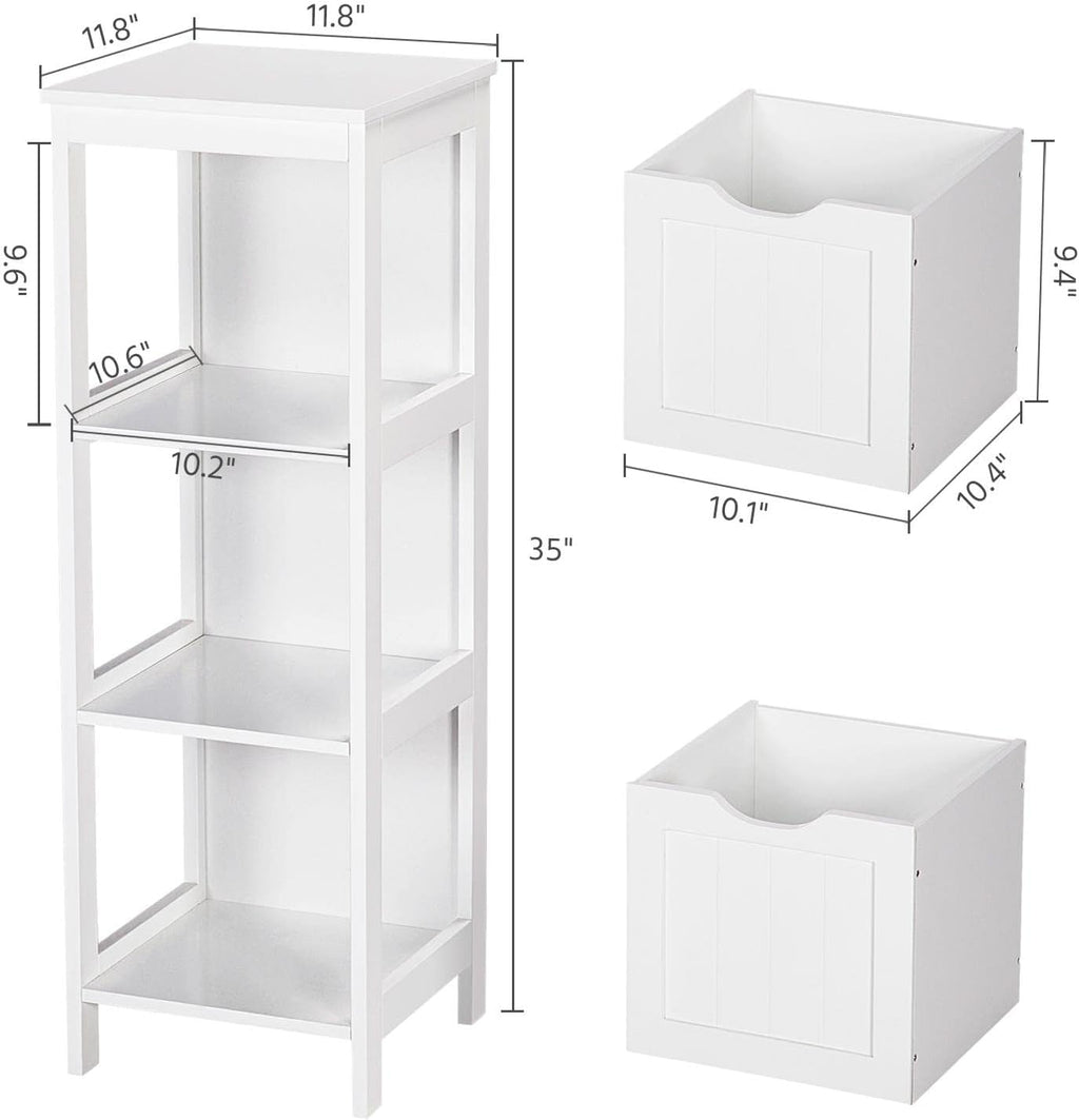 Bathroom Floor Cabinet, Wooden Storage Cabinet with 2 Drawers, Multifunctional Side Organizer Rack Stand Table wourant
