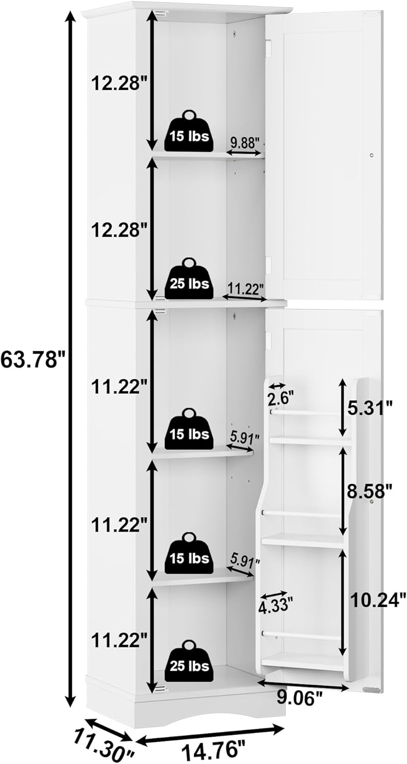 Tall Pantry Cabinet, Freestanding Storage Cabinet, Wooden Kitchen Pantry with 4 Doors and 5 Shelves, 72" Floor Cabinet Organizer wourant