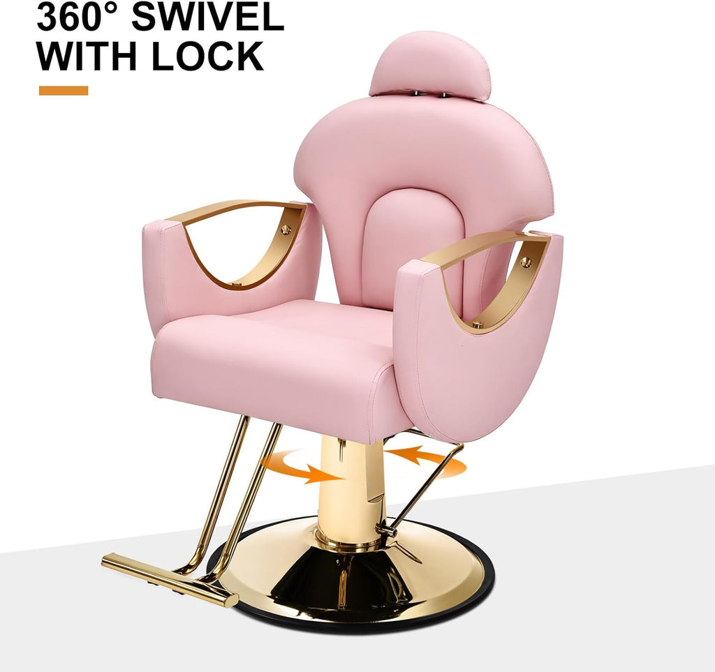 Artist Hand Salon Chair Reclining Barber Chair Oversized Hydraulic Pump Heavy Duty Hair Salon Chair 360 Degree Swivel Hair Chair for Hair Stylist, Beauty Spa Equipment Max Load 400 LBS, Black and Gold wourant