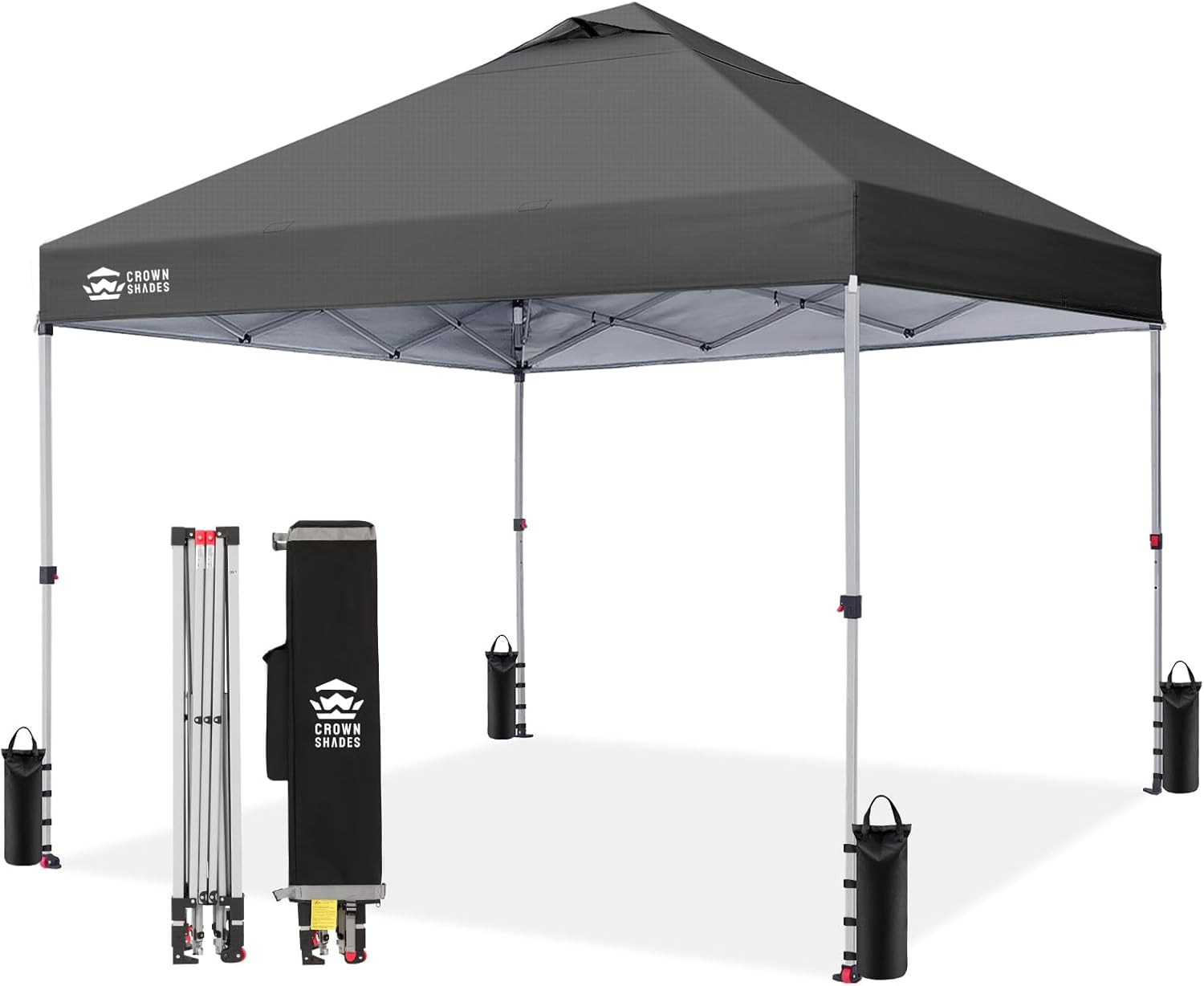 Crown Shades 10x10 Pop Up Canopy - Beach Tent with One Push Setup - Outdoor Sun Shade for Events, Parties, Camping - Gazebo with STO-N-Go Cover Bag, Silver Coated Top, 3 Height& 4 Sand Bags, Yellow woonhhop