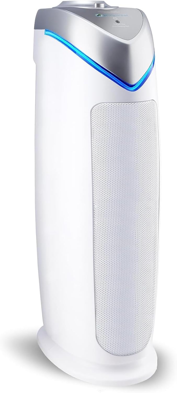 GermGuardian Air Purifier for Home with HEPA Pure Filter, for Wildfire Smoke, Pet Dander, Pollen, Odors, Large Rooms Up To 743 Sq. Ft., Removes 99.97% Pollutants, UV-C Light, 22", AC4825E, Gray wourant
