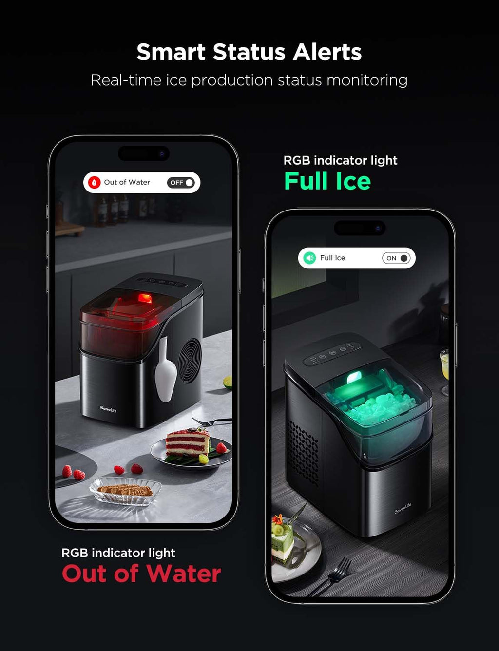 GoveeLife Smart Ice Maker Countertop, Portable Ice Machine with Voice Control, 9 Ice Cubes in 6 Minutes 3 Sizes, 26lbs/24Hrs, Self Cleaning RGB Lights, Quiet Ice Maker with Scoop for Kitchen Black wourant