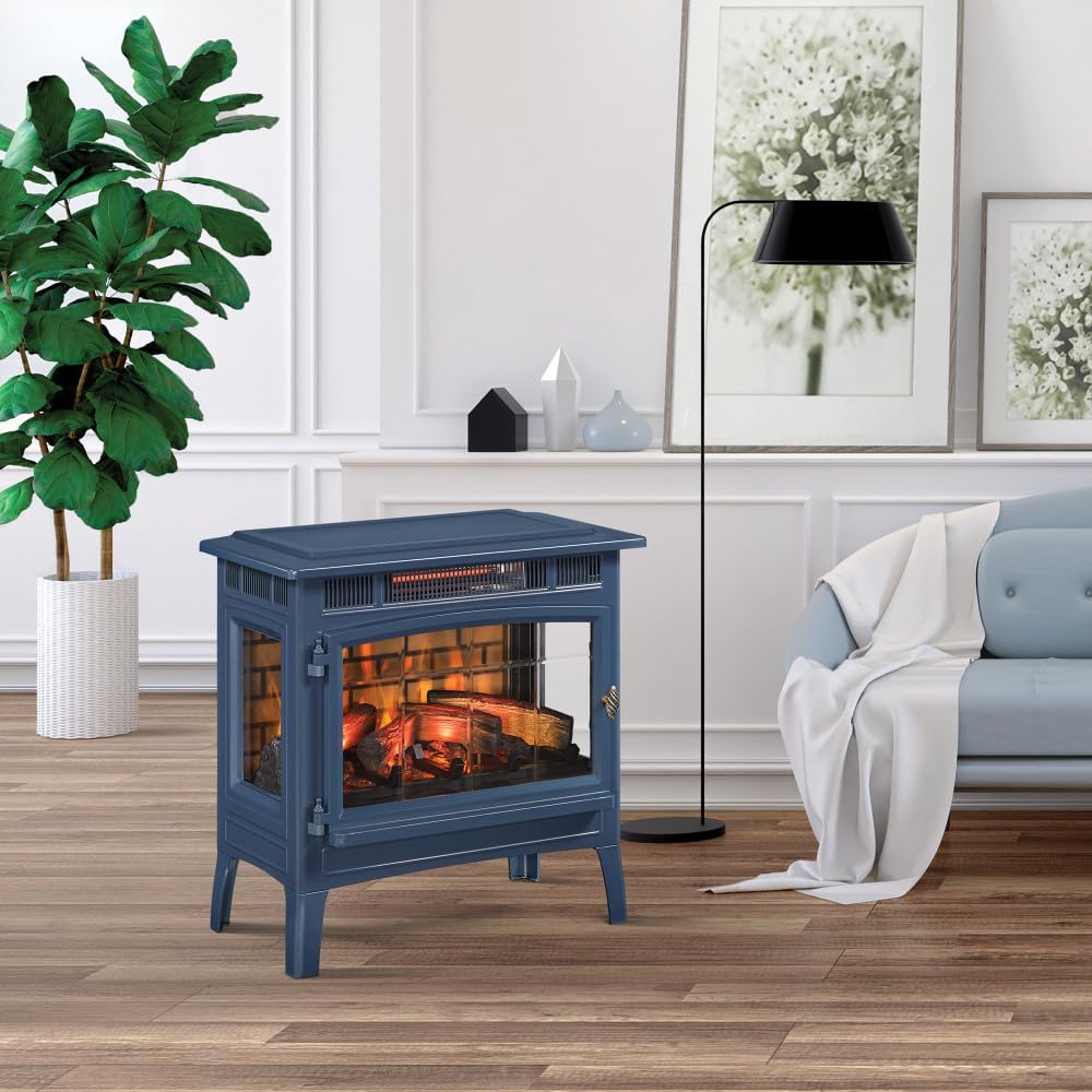 Freestanding Electric Fireplace Stove Heater with 3D Flame Effect for 1,000 Sq. Ft wourant