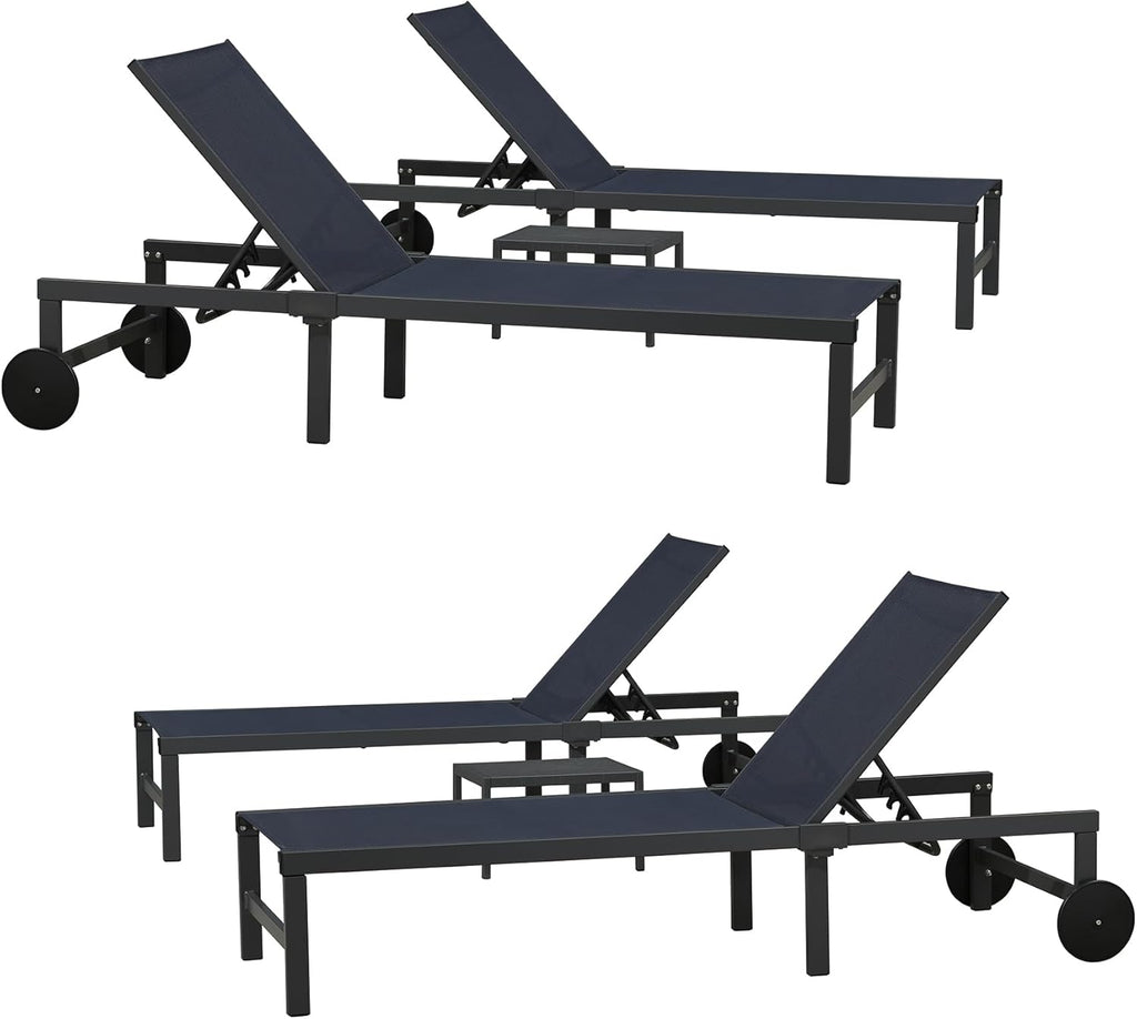 PURPLE LEAF Patio Tanning Lounge Chair Set with Face Down Hole Outdoor Aluminum Adjustable Reclining Chairs Wheels Pillows and Table for Poolside Beach Sunbathing Lounger, Beige wourant
